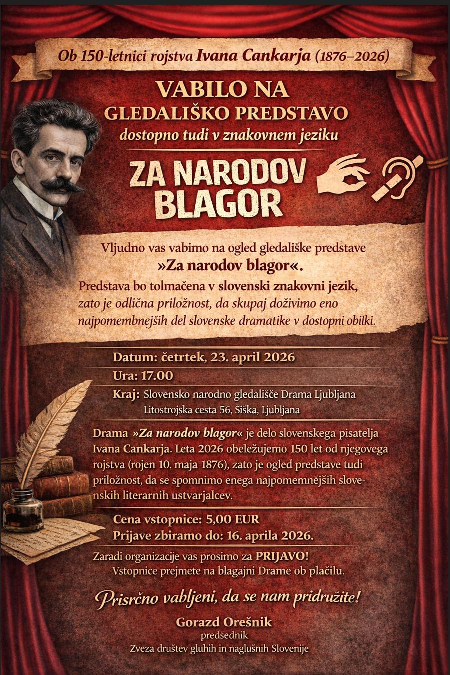 Plakat  Za narodov blagor 23.04.2026